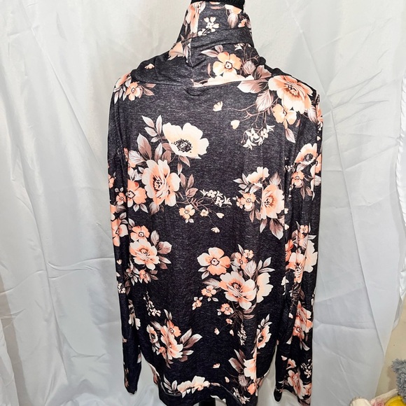 Floral Cowl Neck Pullover Sweater with Drawstring/ Lightweight/ Soft - Picture 4 of 7